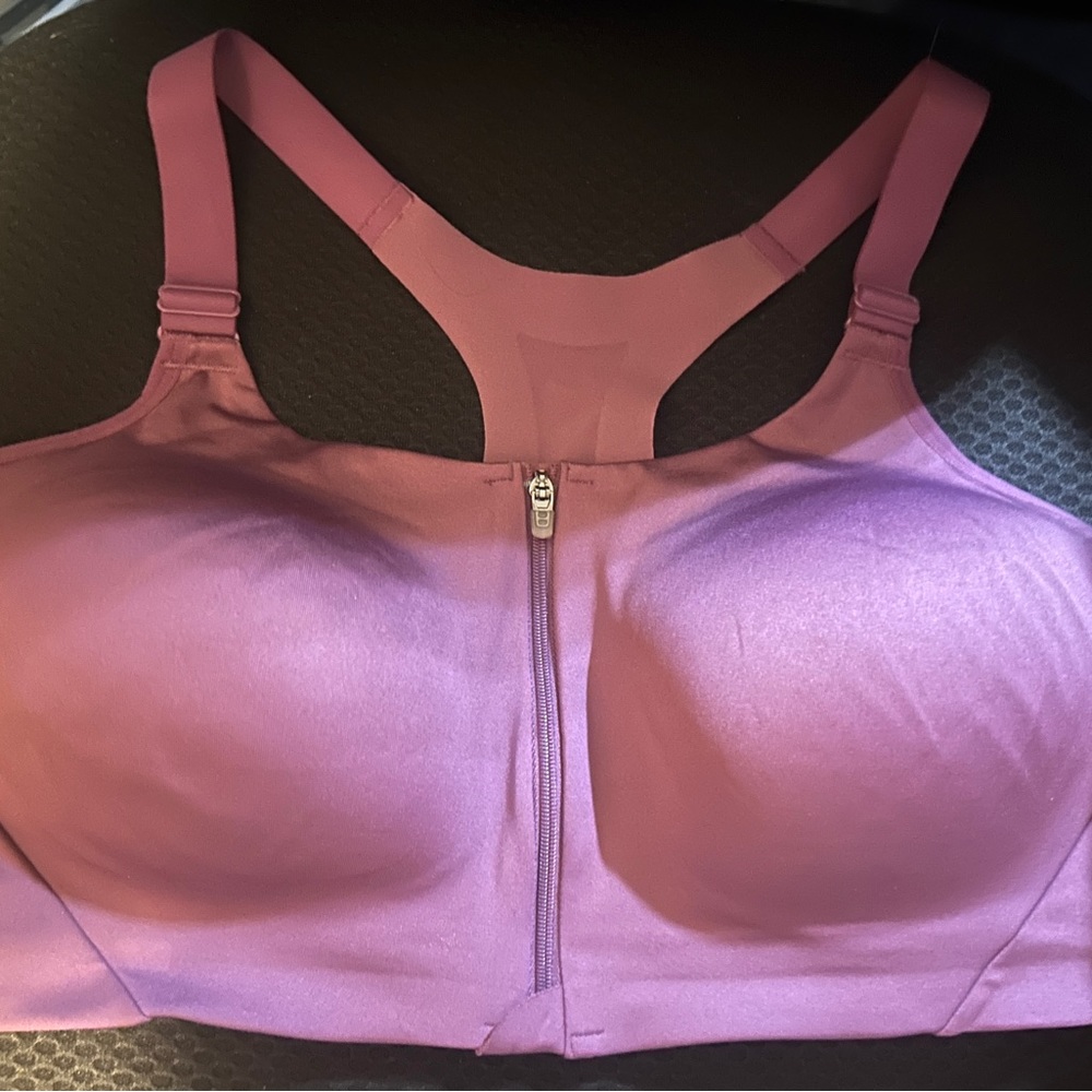 Like New all in motion, sports bra zip up front burgundy, 38DD